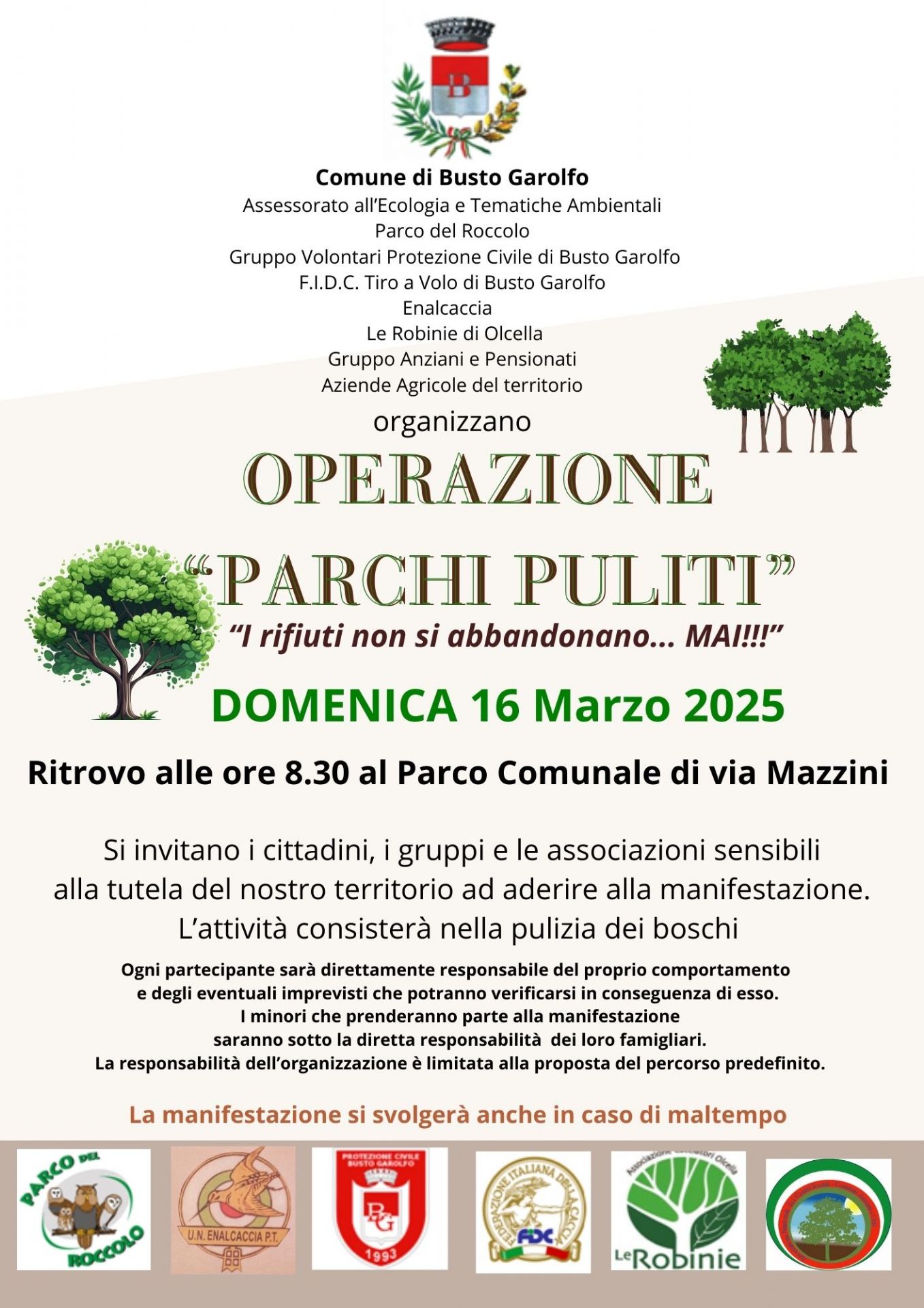 Volantino con soggetti coinvolti, loghi delle associazioni e alberi