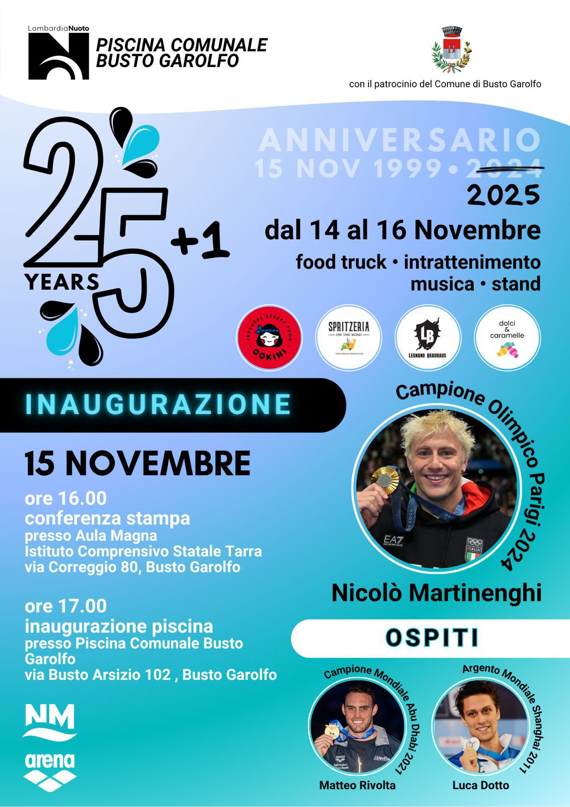 logo e foto dei campioni di nuoto e descrizione attività