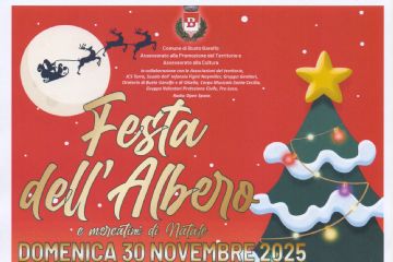 Testi con albero di natale e loghi delle attività commerciali