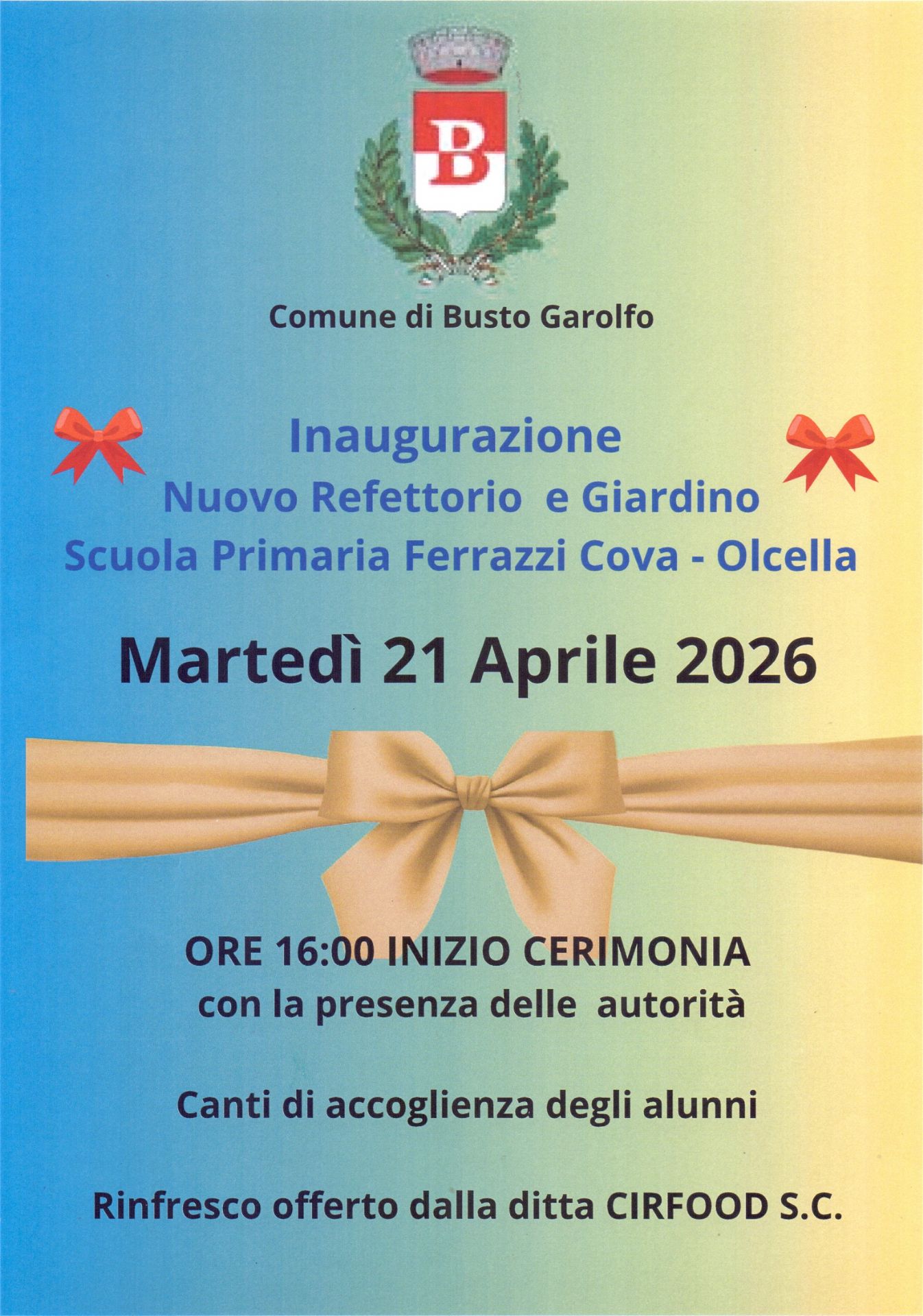 Fiocco con testo e stemma del Comune