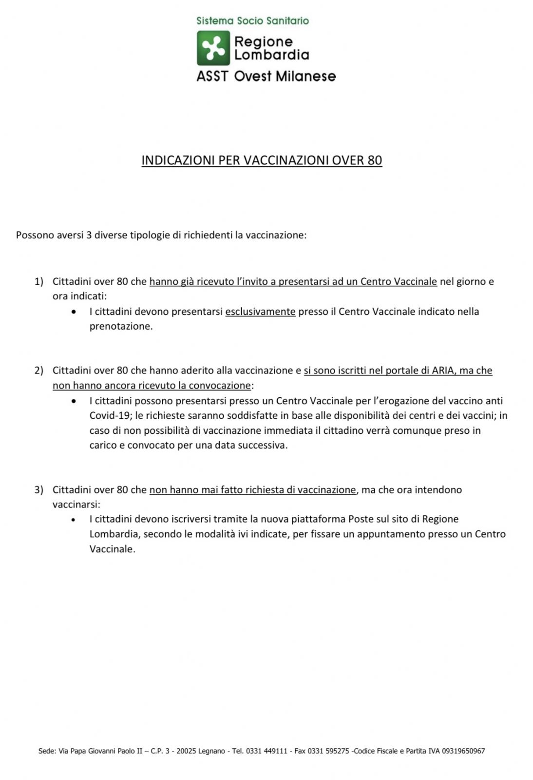 Vaccinazioni Anti Covid 19 Over 80 Comune Di Busto Garolfo