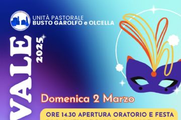 Testo descrittivo con maschera di carnevale e stemmi