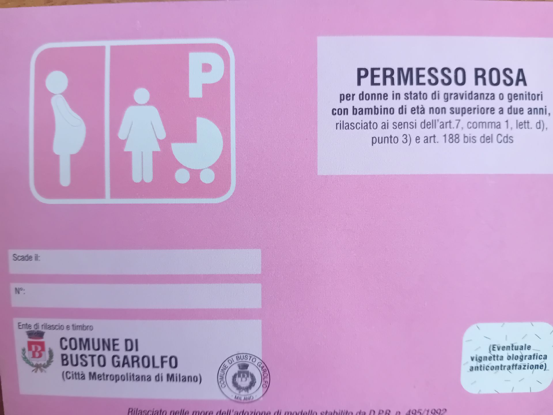 Permesso di sosta riservata a gestanti e genitori con figli minori di anni 2